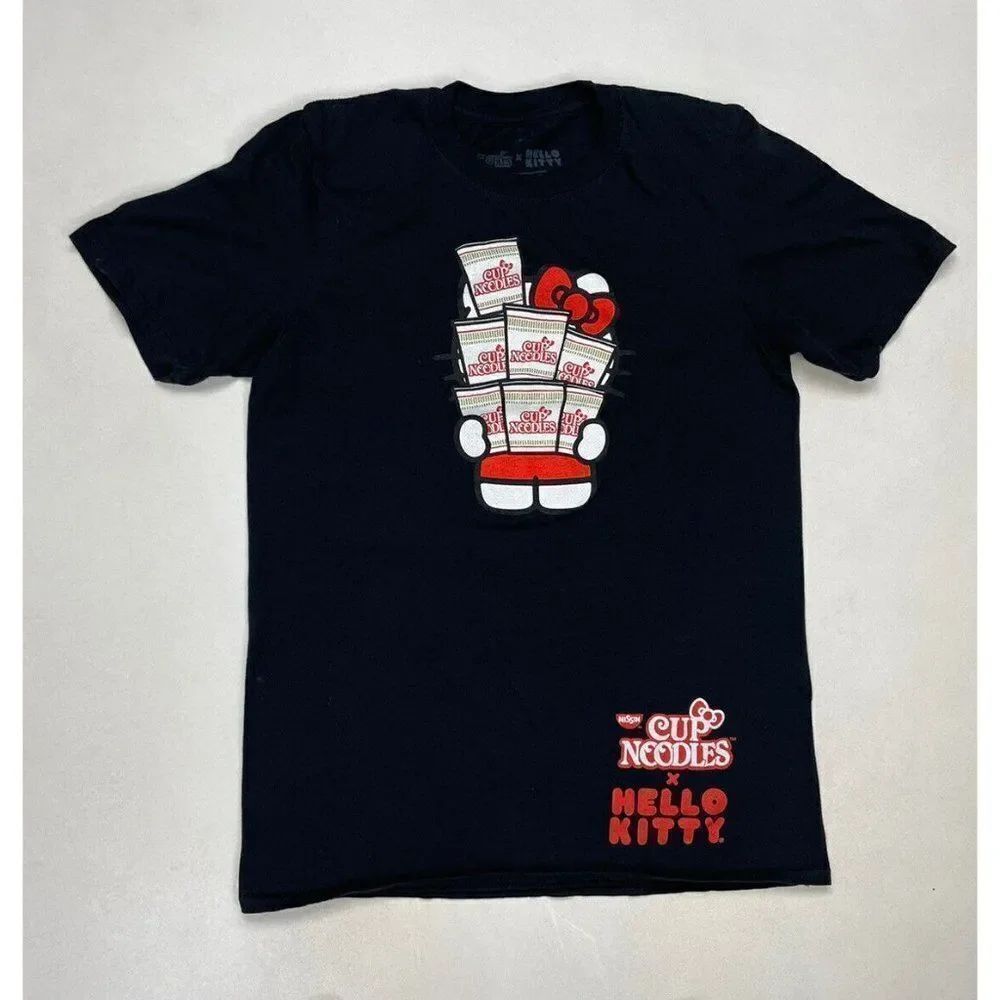 Cup Noodles x Hello Kitty Graphic T-shirt Women Small Black Short Sleeve